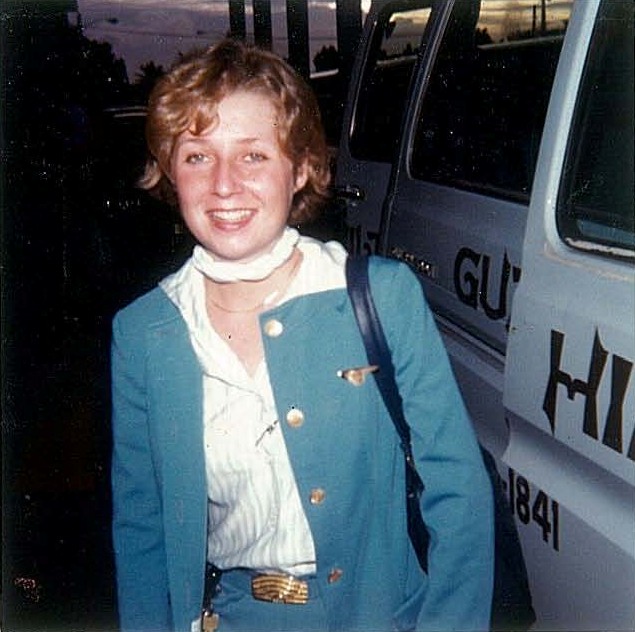 1970s Pan Am flight attendant by hotel van Guam